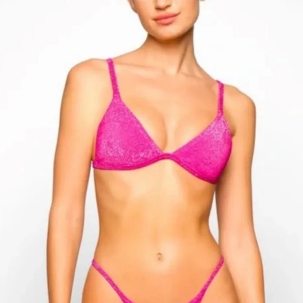 Skims Pink Glitter Triangle Bikini Top 2X